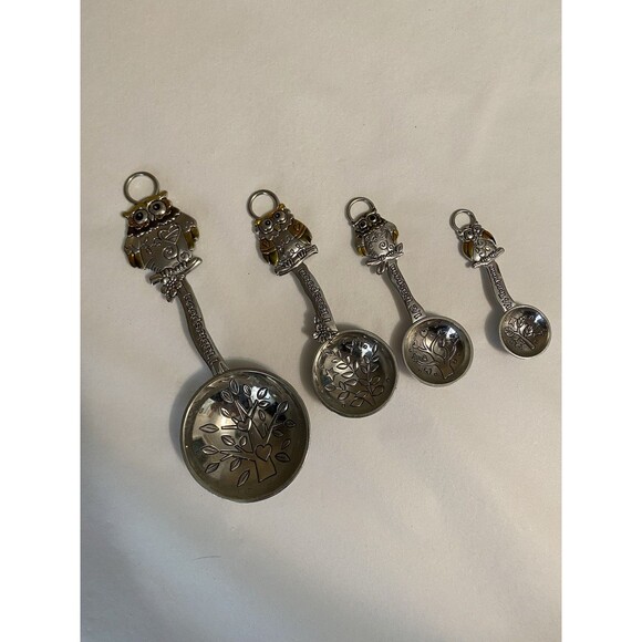 GANZ Other - Owls Measuring Spoons Amber Silver Owls Branches Tree Hearts 4 Pc Set